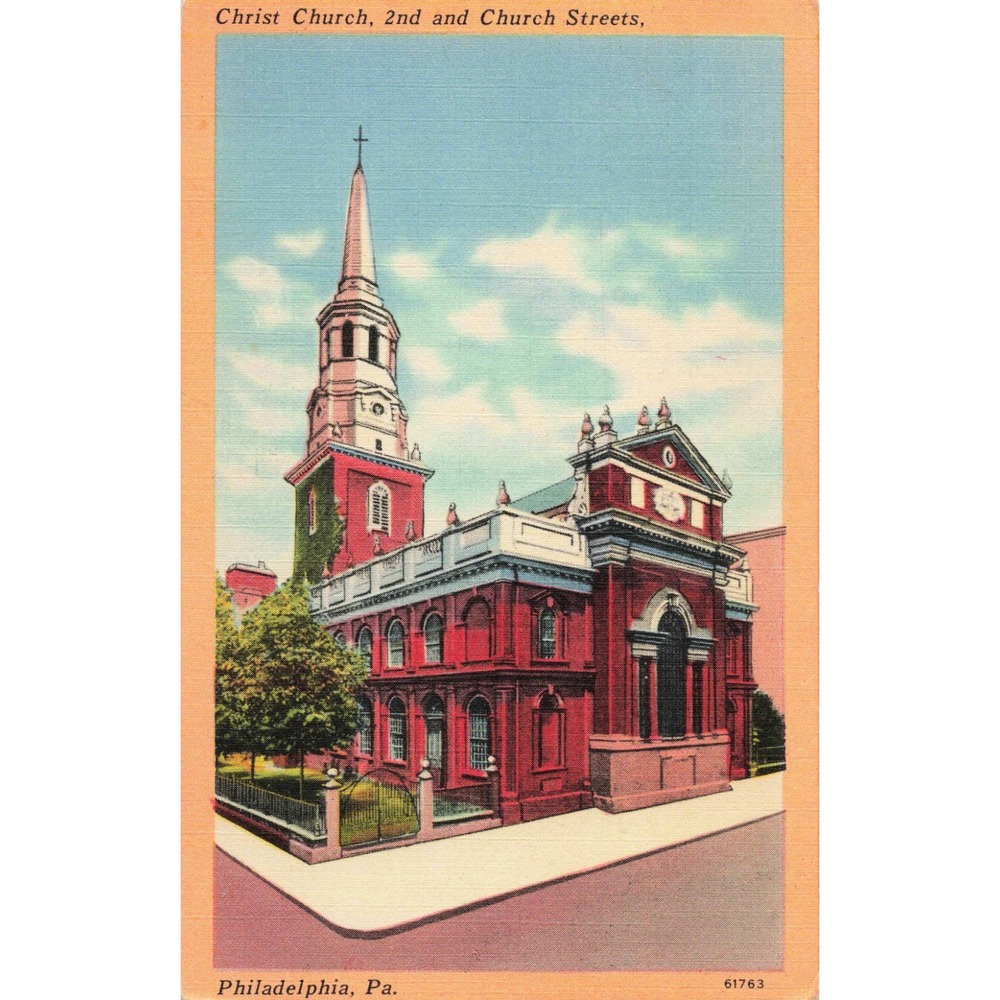 Vintage Christ Church Philadelphia PA Linen Postcard 1950 Postmark 61763 - Picture 1 of 2